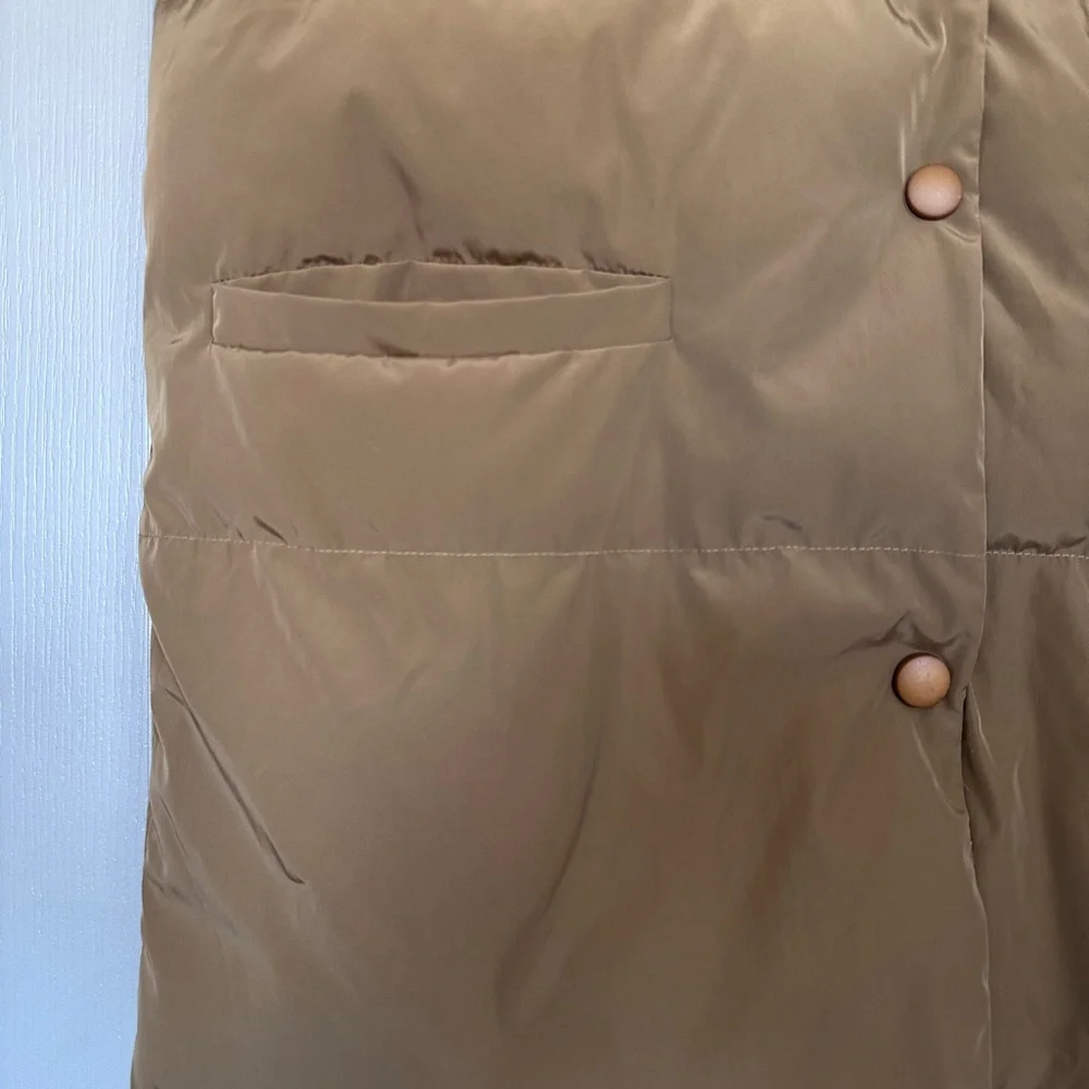 Bucket List Ruffle Sleeve Puffer Vest Gold Tan Quilted Statement Vest Sz S - Picture 5 of 12